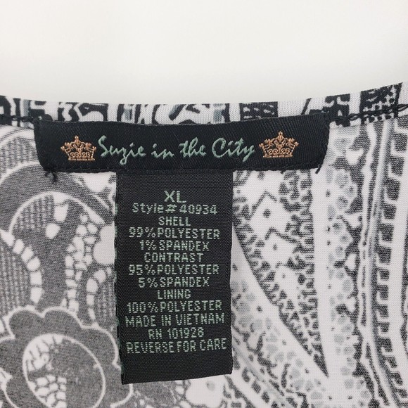 Suzie In The City Womens Dress Size XL Paisley Black White Ruffles Sleeveless - Picture 5 of 5